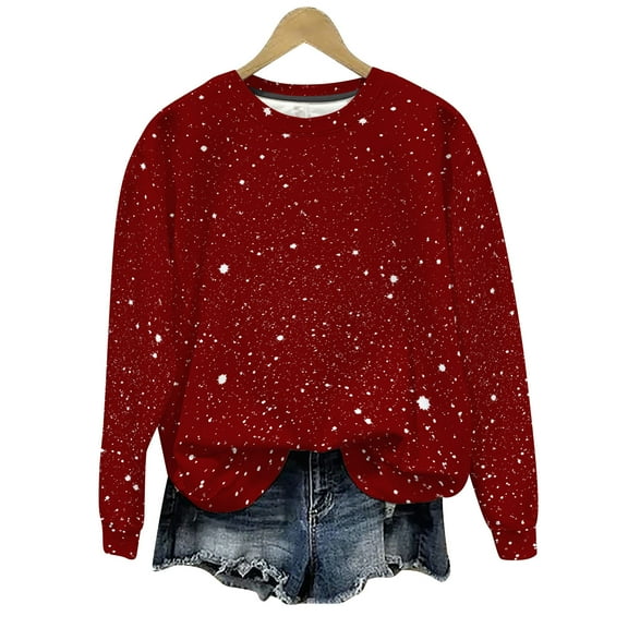 CLOISE Fall Sweatshirt Women Plus Size Lightweight Crew Neck Tops Graphic Long Sleeve Pullover Cute Vacation Clothes Red
