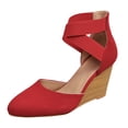 thumbnail image 6 of Rokment Strappy Wedge Heeled Dressy Shoes for Women Ladies 2026 Summer Fall Fashion Casual Pointed Closed Toe Ankle Strap Dress High Heels Sandals Bride Wedding Business Work Red Size 7, 6 of 7