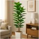 thumbnail image 2 of 6-ft de altura artificial qinye banyan tree con blanca planter, natural wood trunk, ideal para para home decor, faux ficus tree con fake moss para indoor oficina o sala de estar, 2 of 10