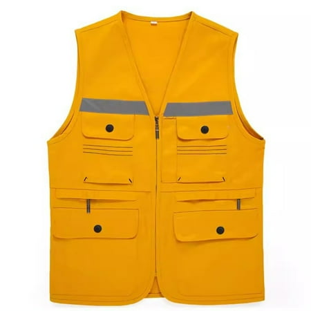 wo-fusoul Men s Fishing Vest Outdoor Lightweight Work Photo Vest Multi Pockets Yellow 3XL