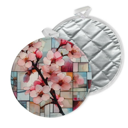 

2 PCS Pot Holders for Kitchen Potholders Sets with Hook for Oven Cooking Baking Delicate Stylish Pink Cherry Blossom Flower Style