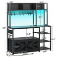 thumbnail image 2 of Baker Rack with Charging Station and LED Lights, Multifunctional Microwave Stand with 8 Open Shelves and Hutch, Coffee Bar with Spacious Desktop and 8-S Hooks for Kitchen, Black, 2 of 7