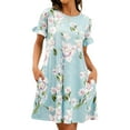 thumbnail image 1 of Innerwin Été Robe Soleil Swing Dames Courtes Mini Robes Bohème Tunique Décontracté T-Shirt Robe Bleu S, 1 of 3