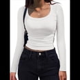 thumbnail image 1 of Camisas de Larga con Cuello Redondo para Mujer, Blusas Informales de Punto Acanalado de Corte Ajustado, Camisetas Básicas de Trabajo para Verano y Otoño. XL, 1 of 9