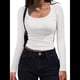 thumbnail image 1 of Camisas de Larga con Cuello Redondo para Mujer, Blusas Informales de Punto Acanalado de Corte Ajustado, Camisetas Básicas de Trabajo para Verano y Otoño. S, 1 of 9
