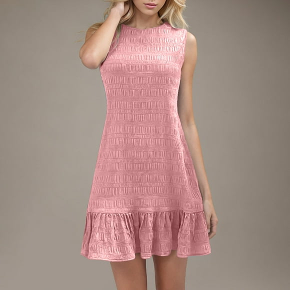 Gspmoly Summer Dresses, Fashion Women Summer Casual Solid Round-Neck Sleeveless Mini Dress Cocktail Dresses for Women Clearance