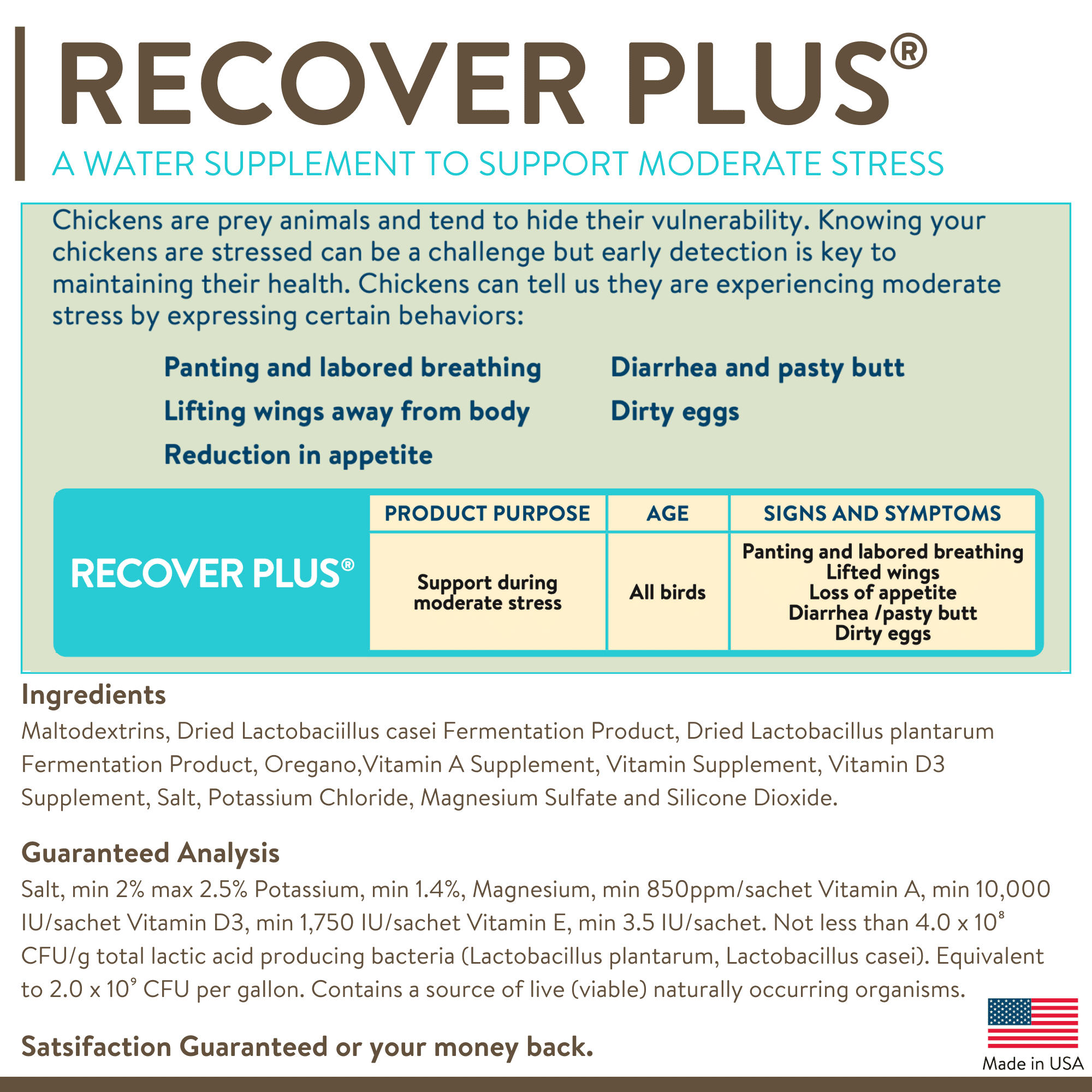 FlockLeader Recover Plus Poultry Supplement for Chickens, 2.5 Ounce