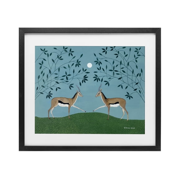 Stupell Industries Scandinavian Gazelles Greeting Symmetry Black Framed Print Under Glass, 16 x 13, by Susan Henke