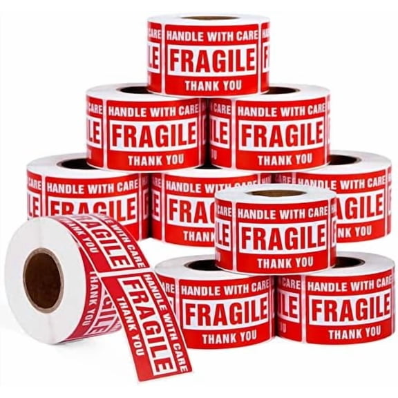 Fragile Stickers for Shipping 3 x 2 Inch for Moving Boxes Handle with Care Sticker for Packing Small Business, 5000 Permanent Adhesive Fragile Labels, 10 Rolls