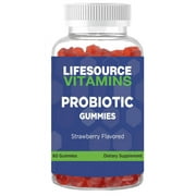 LifeSource Vitamins Probiotic Gummies for Men & Women of All Ages – 60 Organic Gummies - Pectin - Strawberry