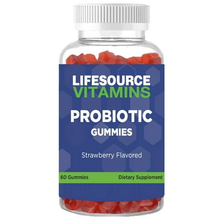 LifeSource Vitamins Probiotic Gummies for Men & Women of All Ages – 60 Organic Gummies - Pectin - Strawberry