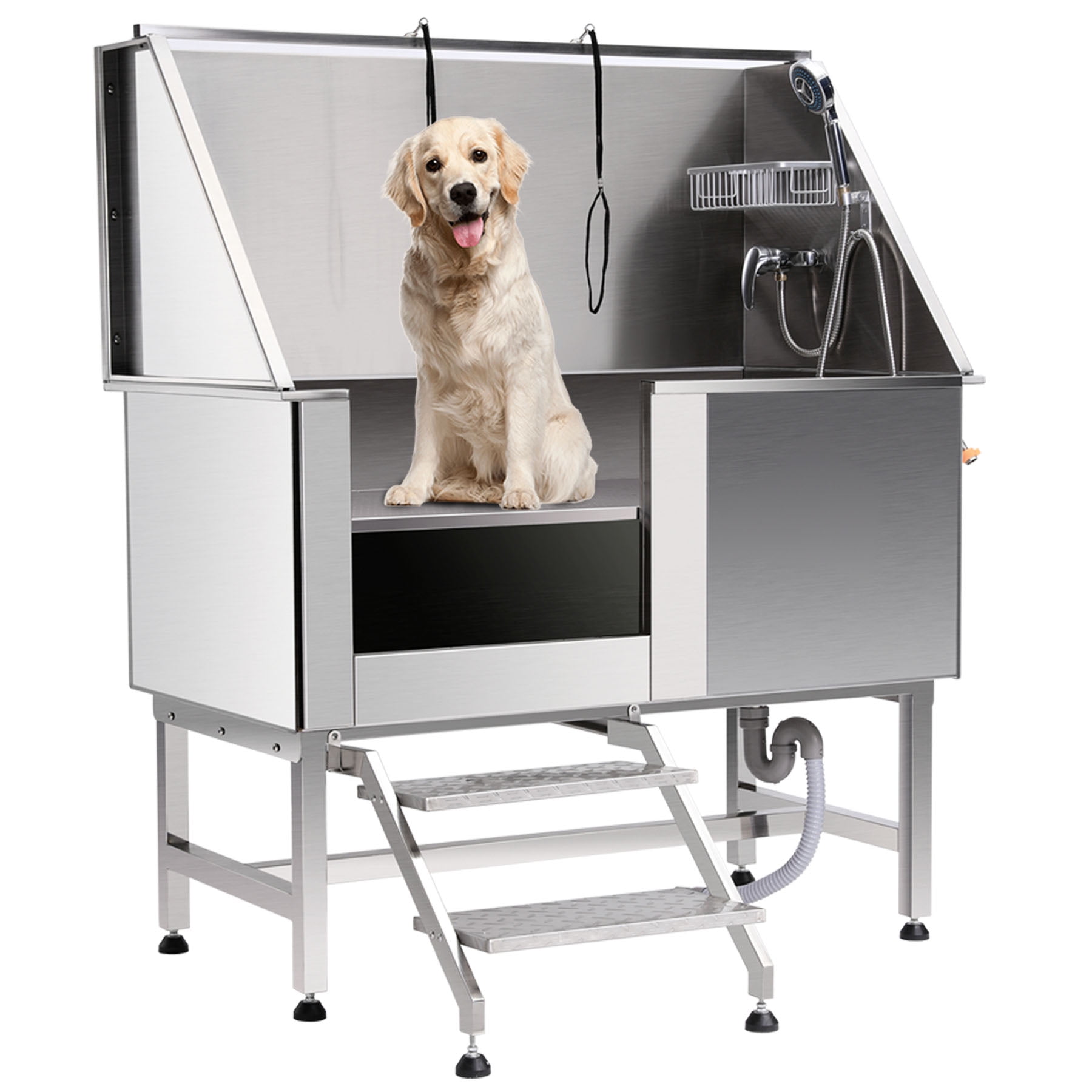 50" Professional Dog Grooming Tub, Stainless Steel Pet Bathing Station for Big Dog Cat Pig with