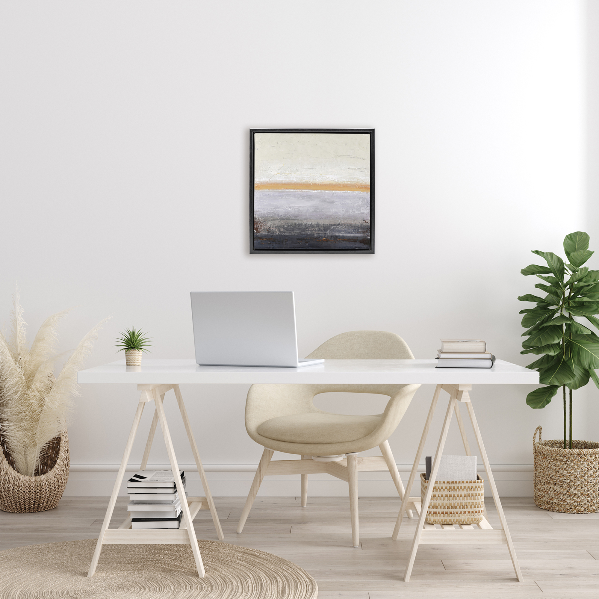Warm Peachy Horizon Black Framed Floater Canvas Wall Art, design by Design Fabrikken