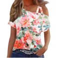 thumbnail image 2 of UPPADA T-Shirts d'Été Tendance pour Femmes à Col Rond, Épaules Dégagées, Hauts de Couleur Unie, Mode Décontractée, Coupe Ajustée, Hauts d'Entraînement, Rose, m, 2 of 4