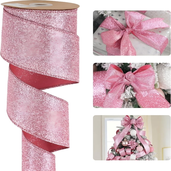 TUWAFE 2026 New Christmas Ribbon 2-1/2" Sparkle Metallic Glitter Wired Ribbon for Tree,Bows Making,Wreath Supplies,Gift Wrapping,Garland,Home Decor,Crafts -10 Yards