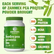 Zammex Organic Hydro Pea Protein Powder, Natural Flavor, Vegan Protein Powder, Plant Based, Certified USDA, 2.62 lbs