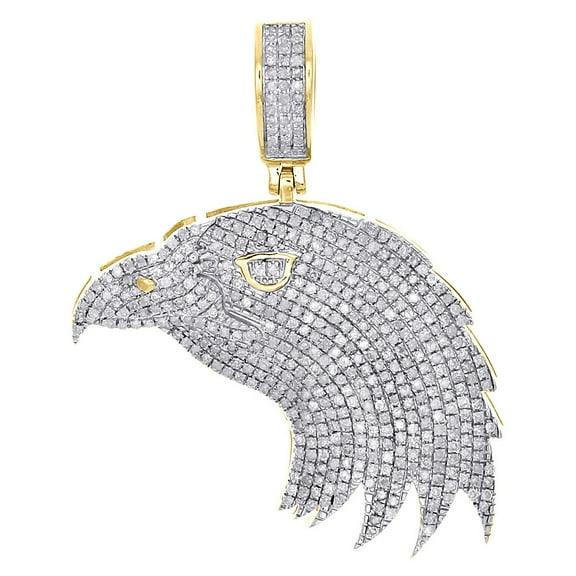 10K Yellow Gold Diamond American Eagle Bird Pendant Mens Pave Charm 1.03 Ct.