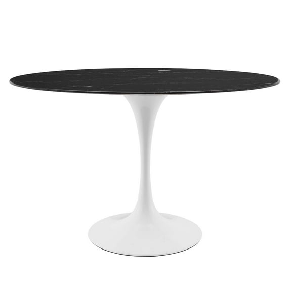 48 inch Dining Table, Oval, Black White, Artificial Marble, Metal Steel, Modern Contemporary Mid-Century, Kitchen Room Cafe Bistro Restaurant Hospitality