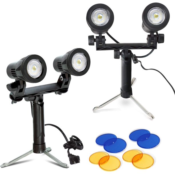 LS Photography 2 Sets Portable Continuous Double Head LED Light, Table