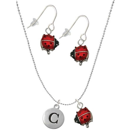Delight Jewelry Silvertone Capital Letter – C – Pebble Disc – Red Lucky Ladybug Necklace and Dangle Earrings Set Delight Jewelry Silvertone Capital Letter – C – Pebble Disc – Red Lucky Ladybug Necklace and Dangle Earrings Set