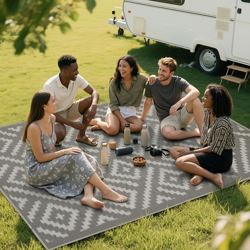 Outdoor Plastic Waterproof Rug 5'x 8' for Patio, Porch, Deck, Backyard, Balcony, Reversible