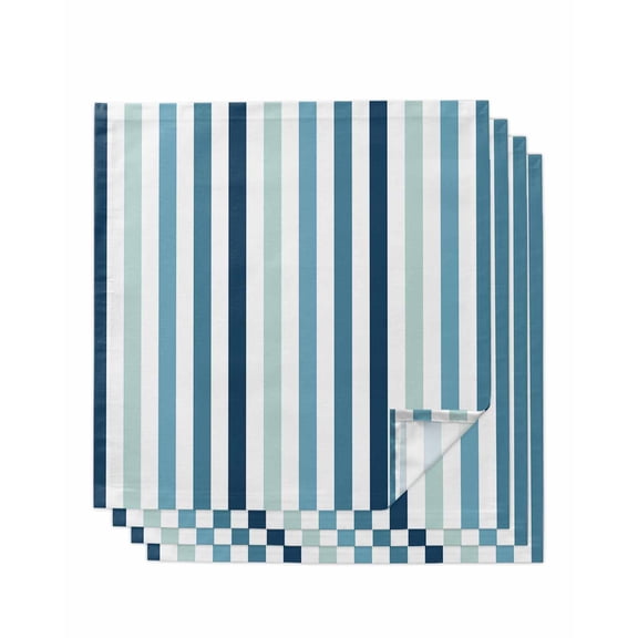 Teal Blue Stripe Cloth Napkins Set of 4 Reusable Dinner Napkins, Ombre Geometric Aqua Vertical Striped Cocktail Napkin Washable Table Napkins for Wedding/Holiday Party/Baby Shower 20"x20"