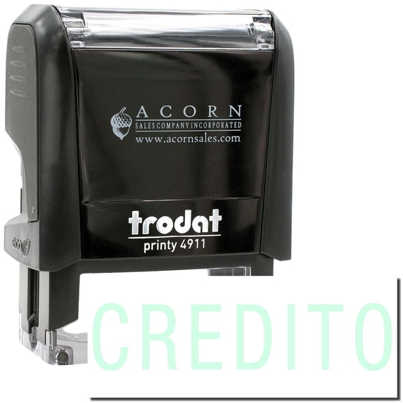 Self-Inking Credito Stamp, Trodat Printy 4911, Press and Print Stamping, Impression Size 5/8" x 1-1/2", Up to 10,000 Impressions - Mint Green Ink