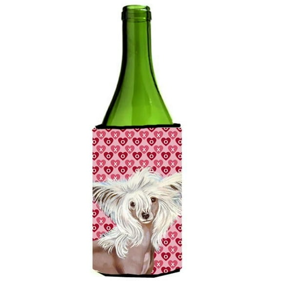 Chinese Crested Hearts Love Valentines Day Portrait Wine bottle sleeve Hugger