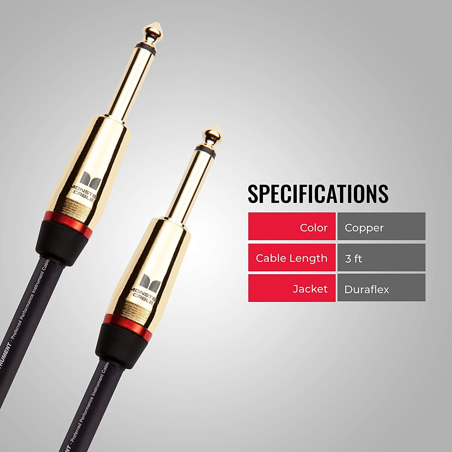 Monster 600625-00 Prolink Rock 1/4" Instrument Cable. 3 ft - Straight to Straight