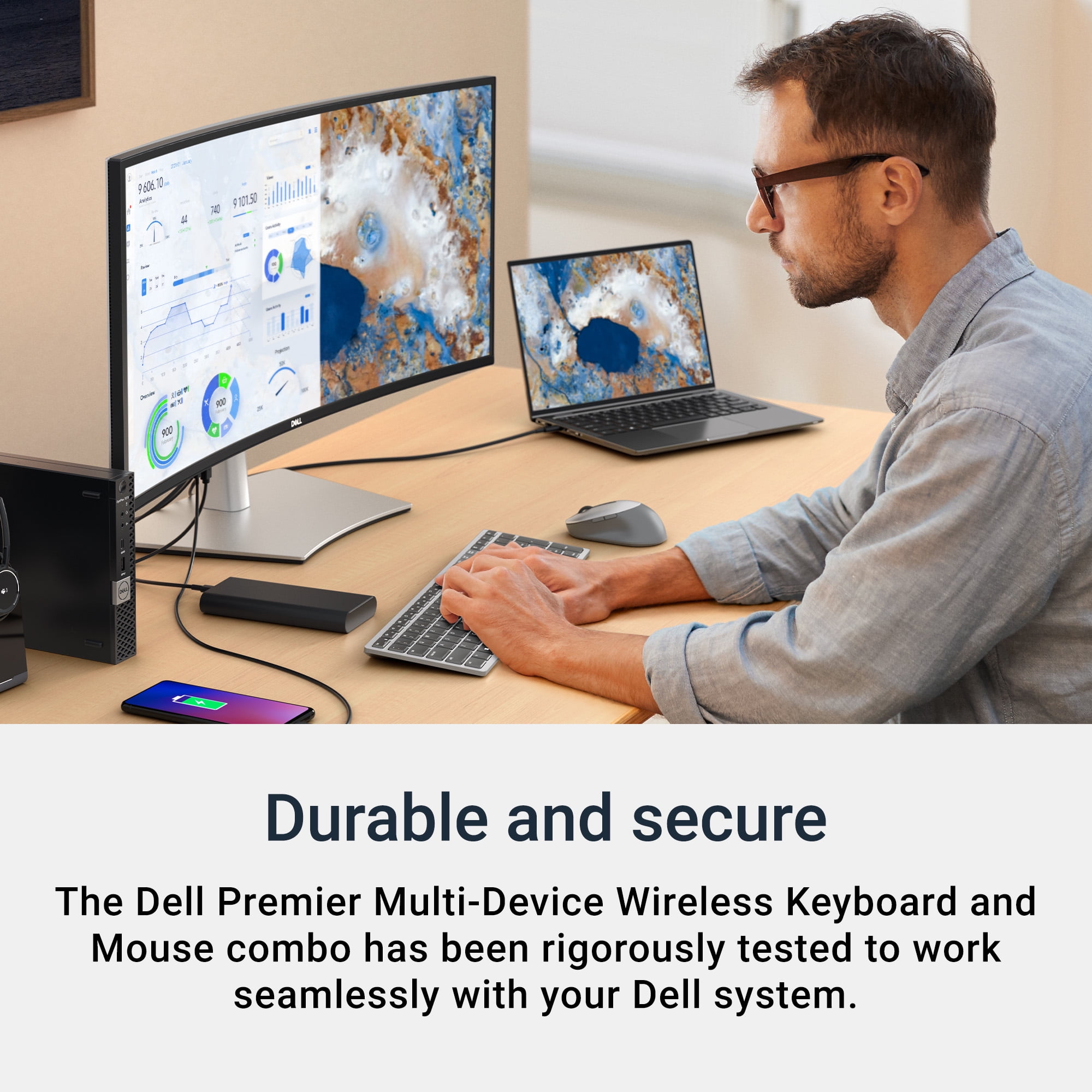 Dell Pro Plus Keyboard and Mouse KM7321W 2.4GHz Wireless Bluetooth Programmable Titan Gray