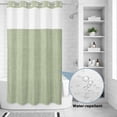 thumbnail image 4 of No Hook Shower Curtain for Bathroom, Sage Green Burlap Texture Waterproof Hotel Quality Shower Curtains, Farmhouse Vintage Sage Green Single Layer & Mesh Top Washable Fabric Bath Curtain 36''x72'', 4 of 9