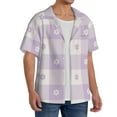 thumbnail image 4 of KLL Floral Purple Buffalo Plaid Print Men's Shirt Short Sleeve Button Down Summer Cuba Beach Shirts- 3X-Large, 4 of 7