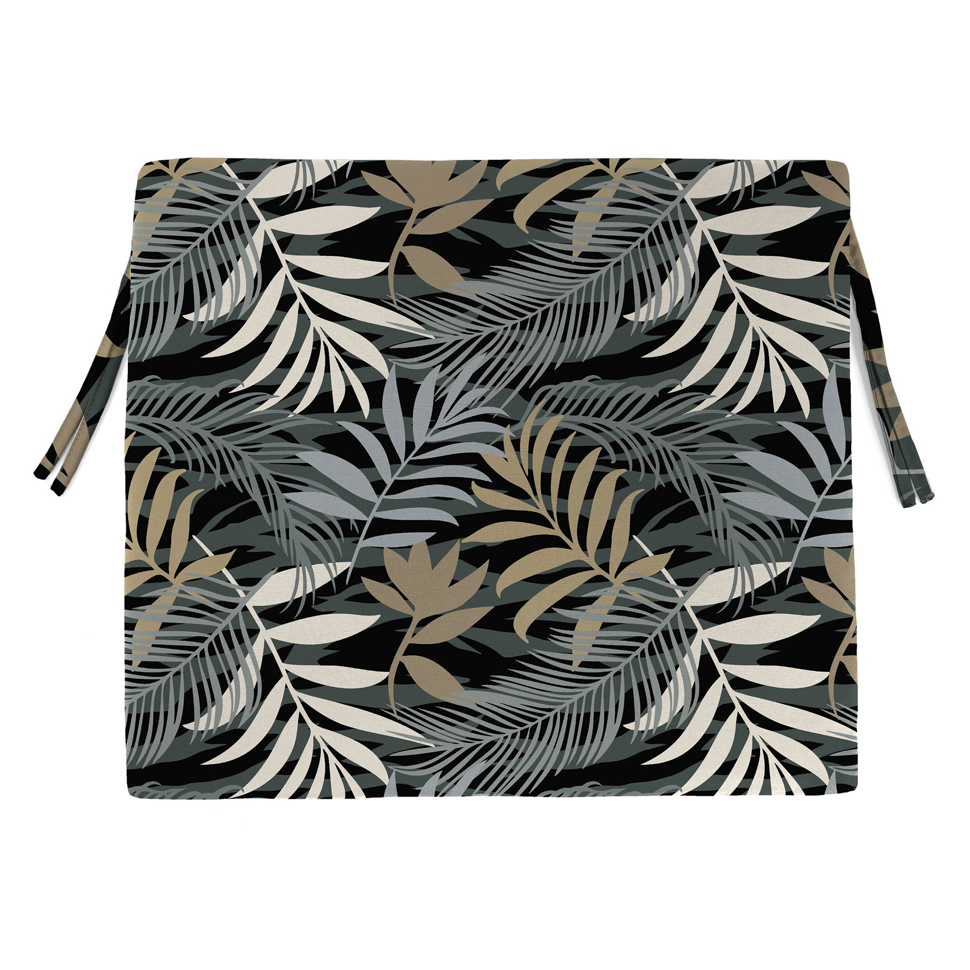 Jordan Manufacturing 17" x 19" Maryland Driftwood Black Leaves Rectangular Outdoor Chair Pad Seat Cushion with Ties (2 Pack)