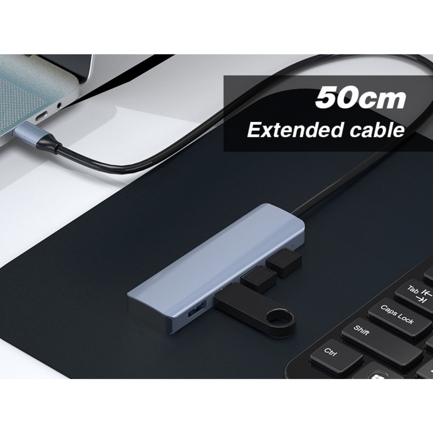 4 in 1 USB Adapter Hub, USB 3.2 Hub, 10Gbps Ultra Slim Portable Data Hub with 4 USB 3.2 Ports, 7.8in Data Cable for MacBook Pro/Air, iPad Pro/Air, Surface Go, XPS, Pixelbook