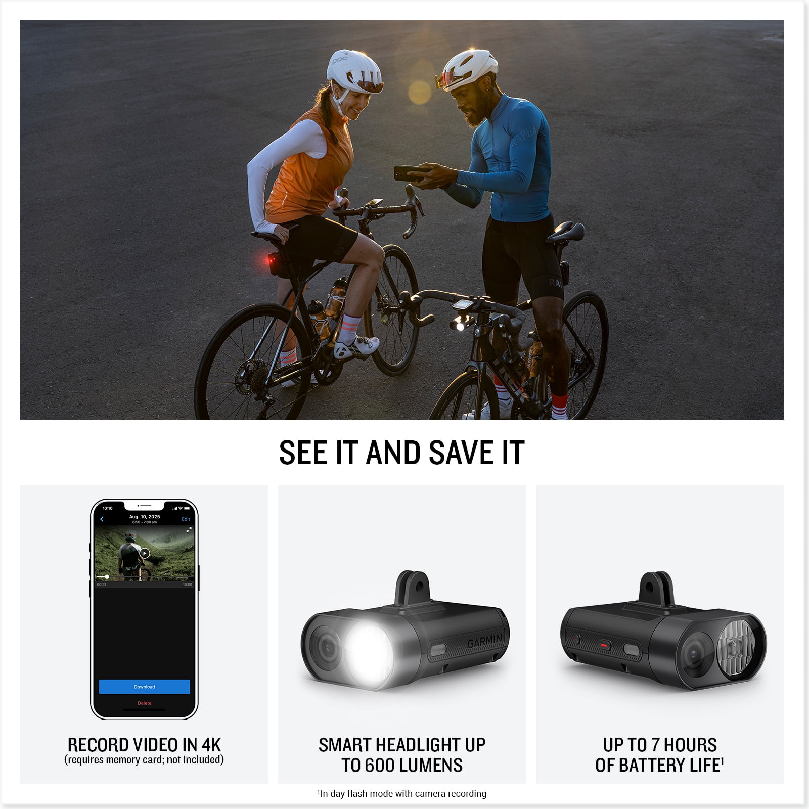 Garmin Varia Vue Headlight Bicycle Camera 4K Video Recording, 600-Lumen Smart Bike Light, Auto Brightness, Incident Detection, Long Battery Life Bundle with Edge 1050 Premium Cycling Computer