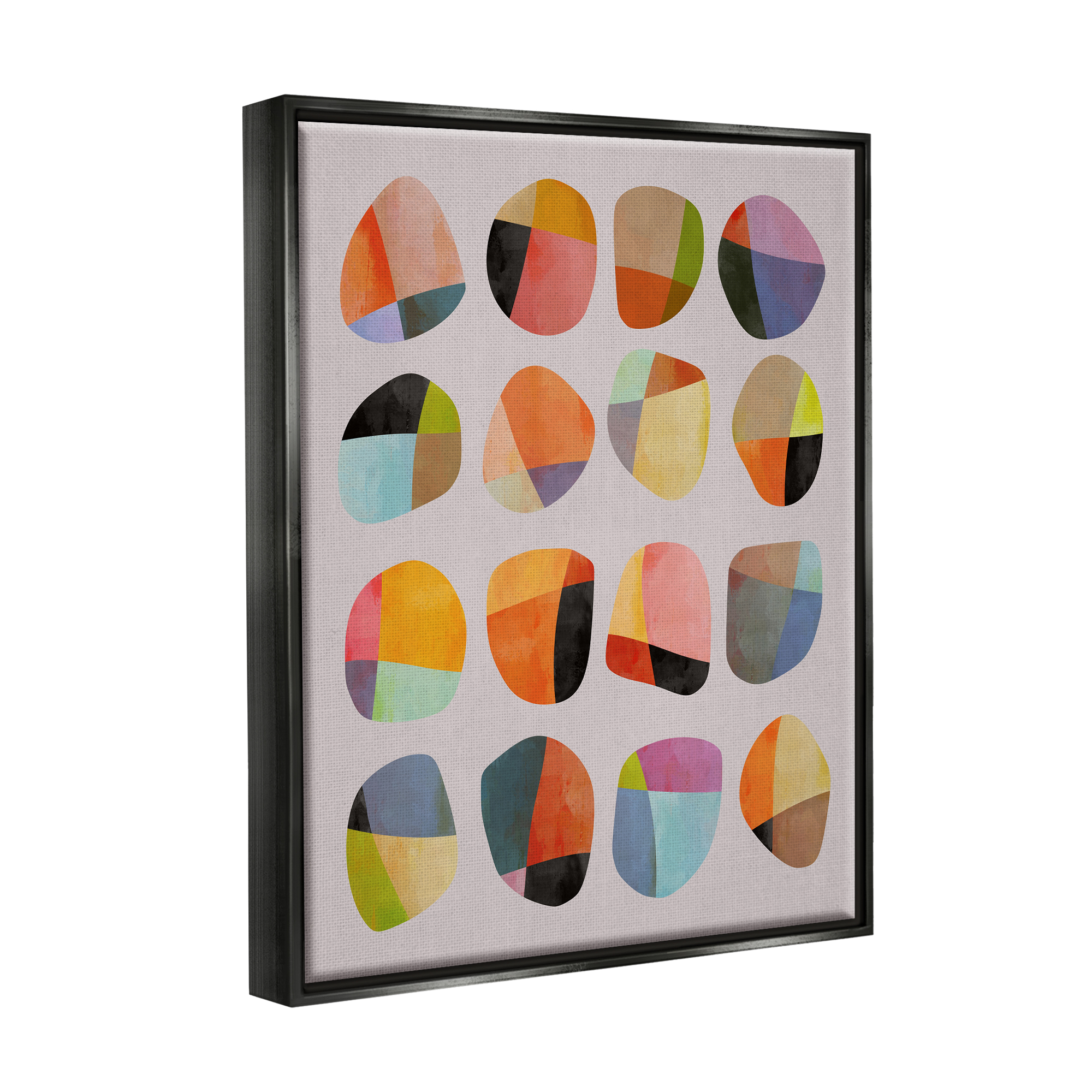 Stupell Industries Modern Circular Shapes Abstract Painting Black Floater Framed Art Print Wall Art, 17 x 21