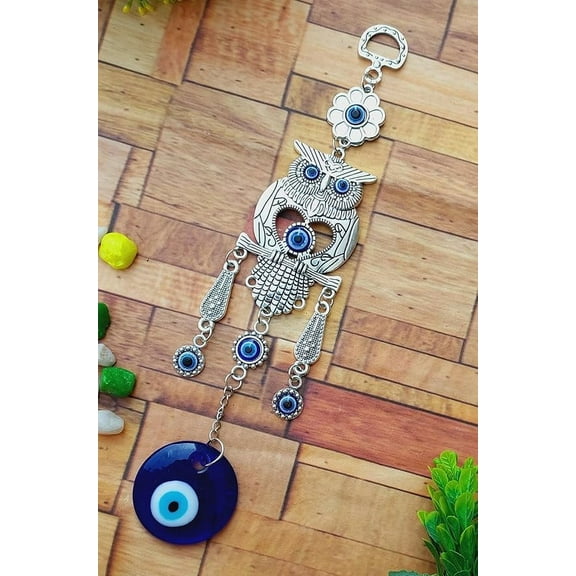 Evil Eye Hanging Nazar Battu for Home Entrance Protection, Wall Hanging Decorative Items for Good Luck Charm and Prosperity (Silver Blue)
