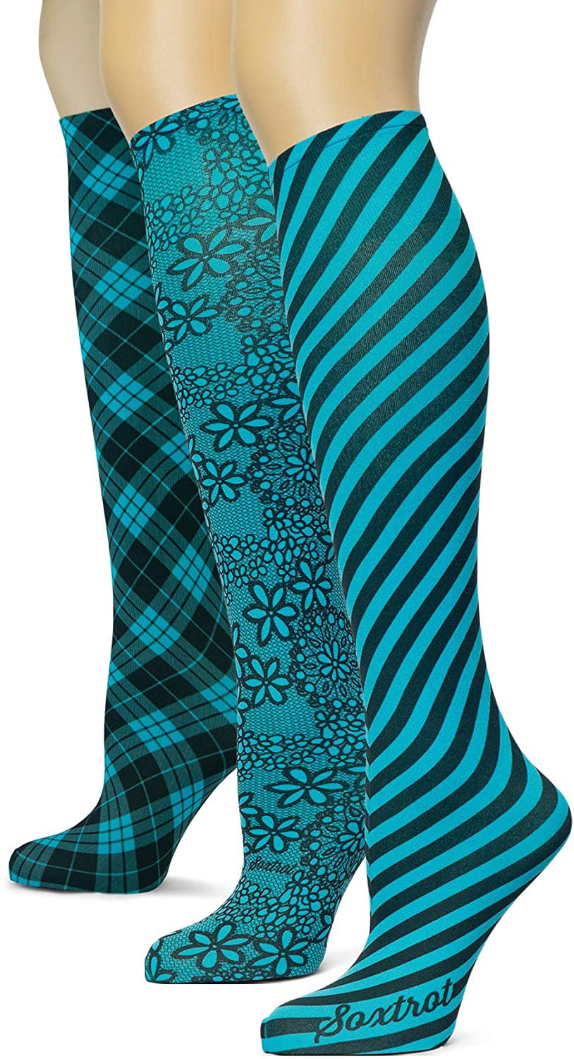 Silky Smooth Material Sox Trot Women's 3 Pairs Knee High Trouser Socks Classy and Colorful Printed Patterns