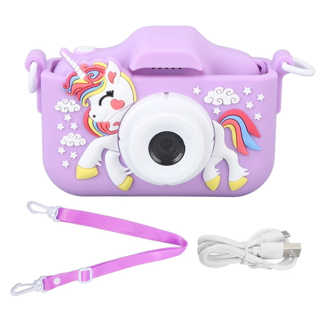 Cámara para niños, bonita cámara digital con doble lente, enfoque automático, fotografía, grabación de vídeo, juegos, música, juguete morado