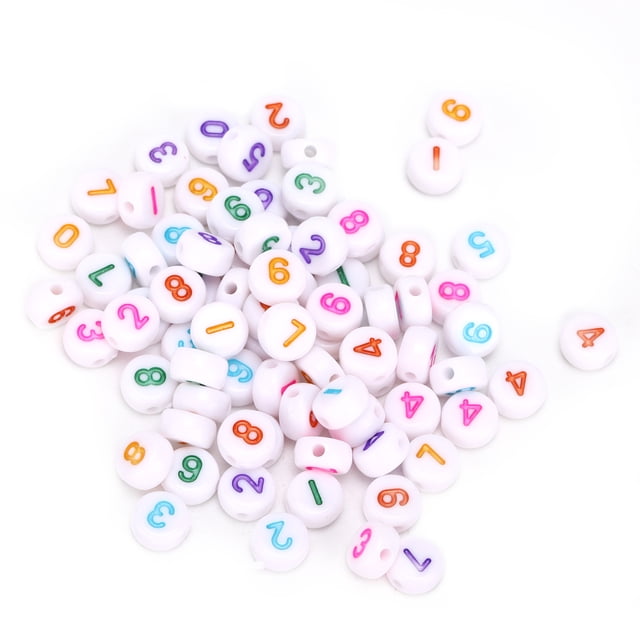 300 cuentas redondas con números, blancas, coloridas y lisas, de acrílico, para hacer joyas, pulseras y collares.
