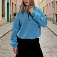 thumbnail image 6 of Womens Half Zip Fleece Pullover Long Sleeve Oversized Sherpa Sweatshirt Warm Zipper High Neck Fuzzy Sweater Tops (XL, Blue), 6 of 7