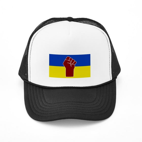 CafePress - Ukrainian Flag With Fist - Adjustable Unisex Printed Trucker Hat with Mesh Back
