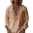 thumbnail image 2 of Snorda Long Sleeve Shirts for Men Linen Boho Printed V Neck Pullover Shirts Casual Loose Breathable Blouse for Daily Comfortable Wear, 2 of 5