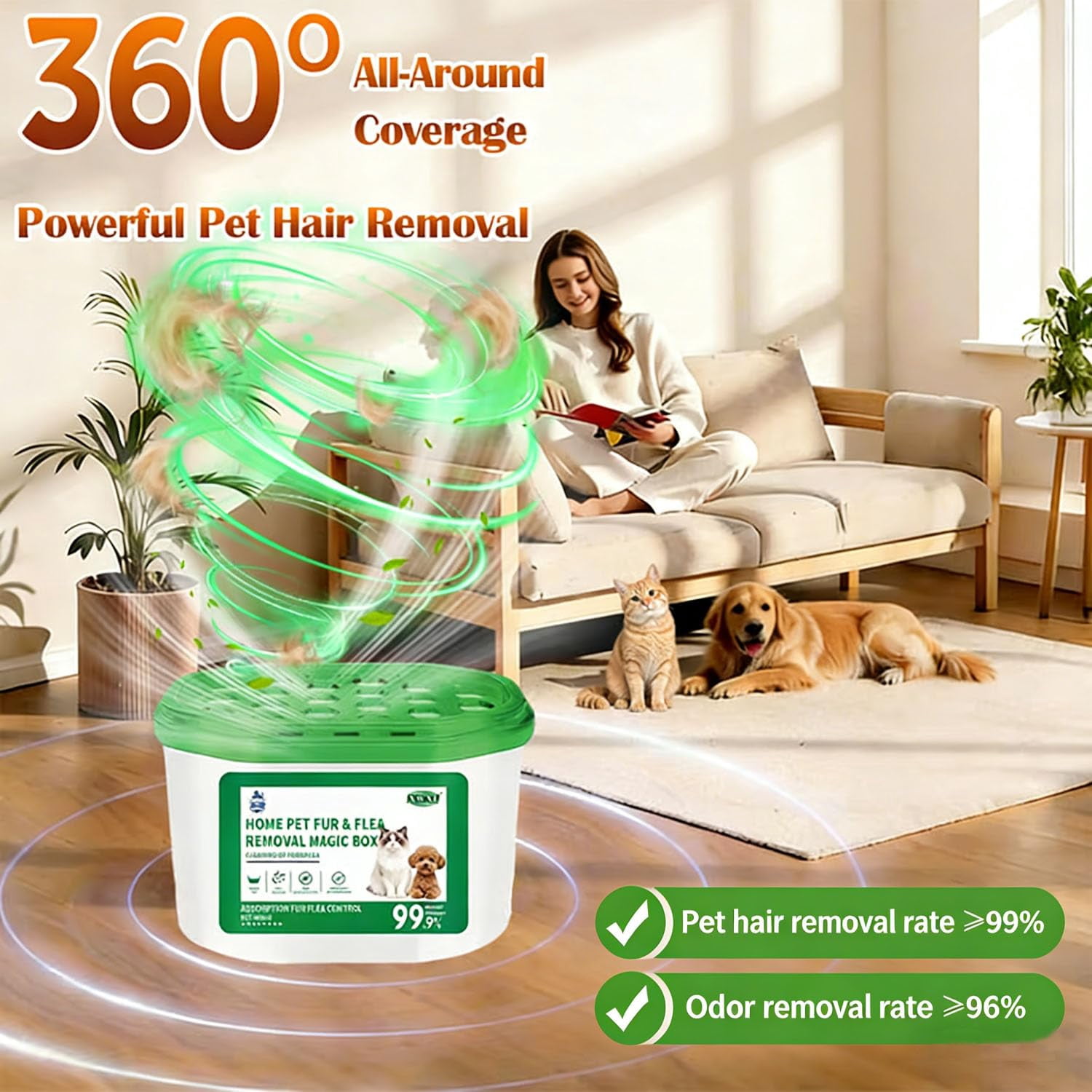 Home Pet Fur & Odor Removal Magic Box, Portable Indoor Air Purifier for Pet Hair, Dust & Odor, Bedroom & Living Room Dust Collector