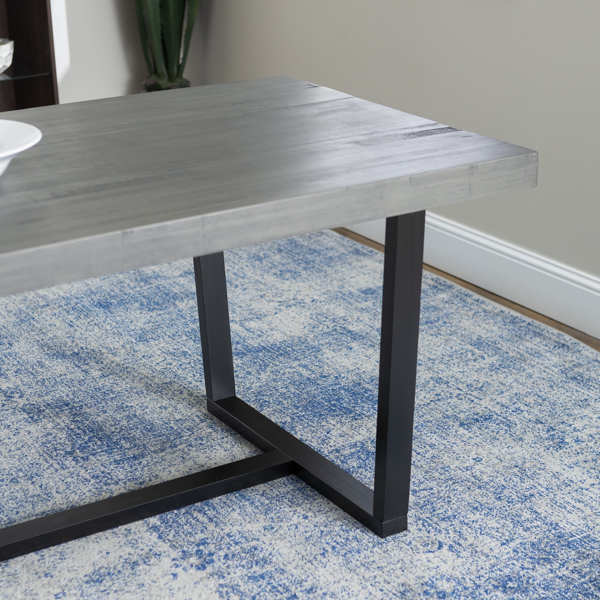 Walker Edison Rustic Farmhouse Solid Wood Dining Table, Grey
