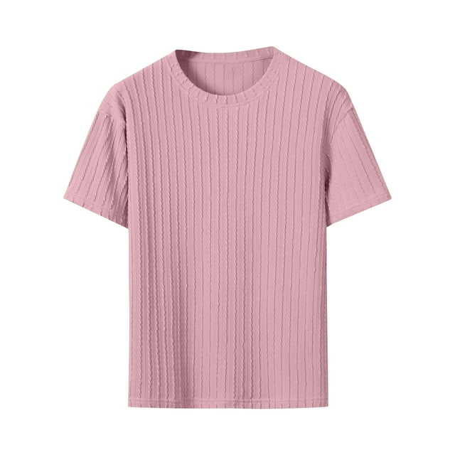 Shorts Courts pour Hommes Texture Couleur Unie Décontractée Manches Courtes Col Rond Chemises