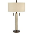 thumbnail image 2 of Franklin Iron Works Hugo Modern Mid Century Table Lamp 28 1/2" Tall Whitewashed Column with USB Charging Port Oatmeal Drum Shade for Living Room House, 2 of 8