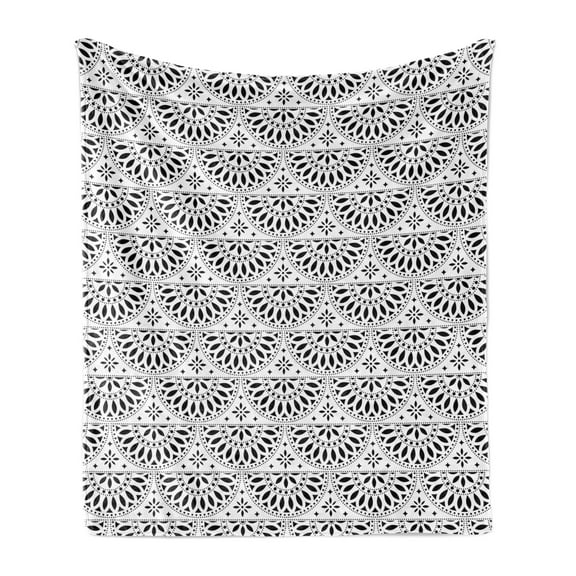 Cinco de Mayo Soft Flannel Fleece Throw Blanket, Monochrome Mexican Folk Art Repetition with Floral Inspired Motif, Cozy Plush for Indoor and Outdoor Use, 50" x 70", Charcoal Grey White, by Ambesonne
