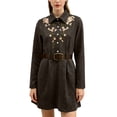 thumbnail image 5 of Women's Shirt Dress Cowgirl Floral Embroidered Tunic Dress Vintage Western Short Dresses Coffee 2XL, 5 of 5