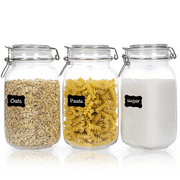 50oz Airtight Glass Jars with Lid, CHEFSTORY 3 Pcs Food Storage Canister, Square Mason Jar Container